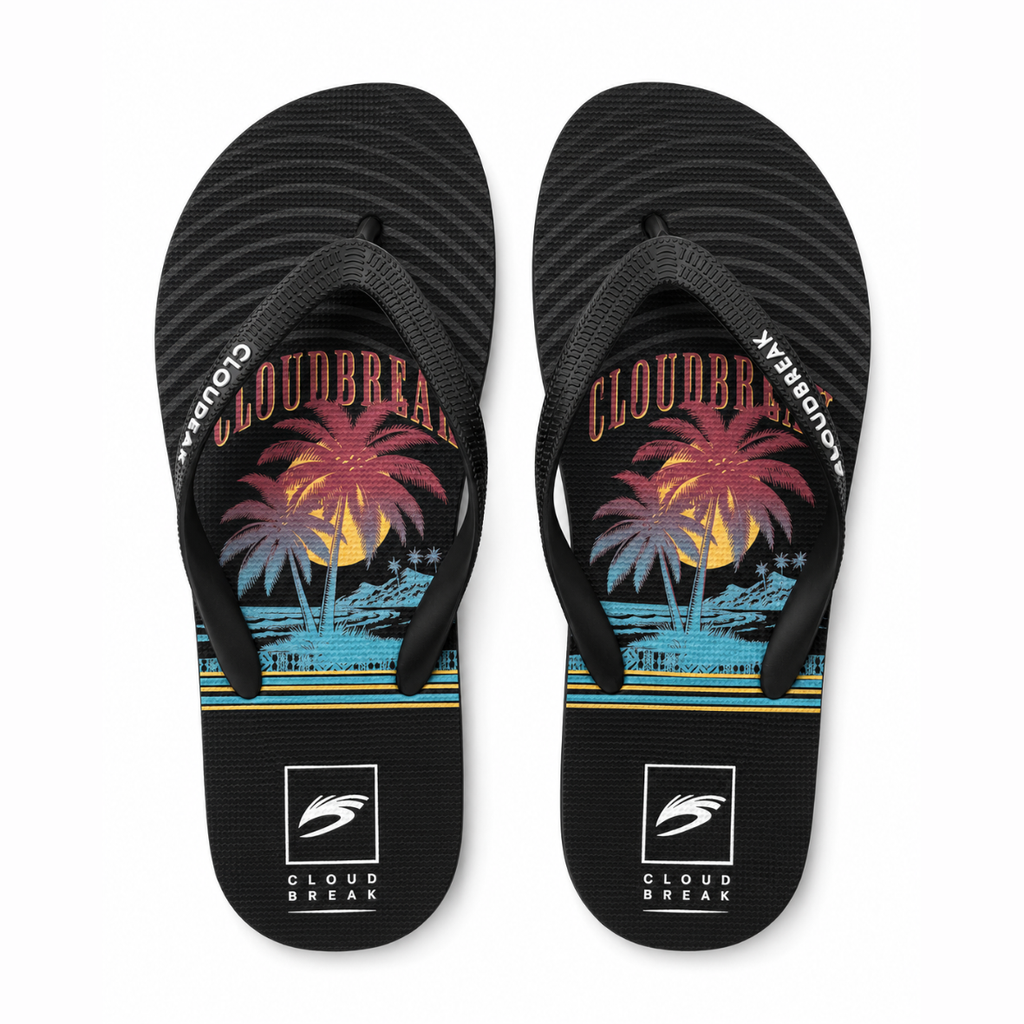 Cloudbreak Men's Flip Flops – Sunset Beach Print in Breeze – product photo