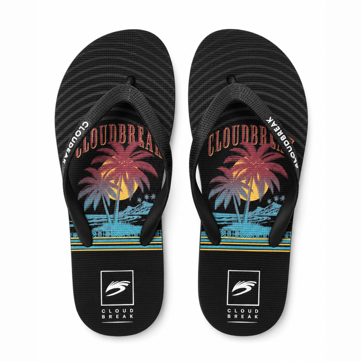 Cloudbreak Men's Flip Flops – Sunset Beach Print in Breeze – product photo