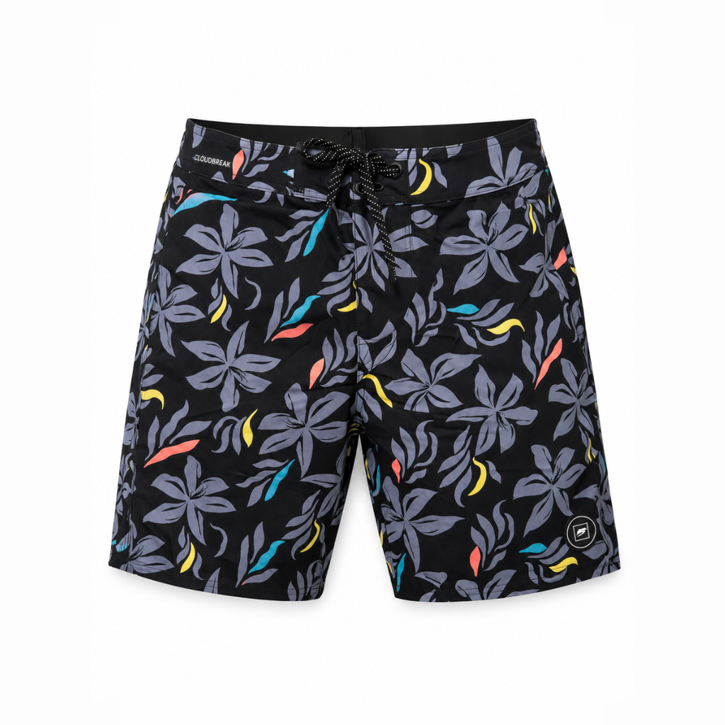 Cloudbreak Men's Boardshorts – Midnight Hibiscus in Black – product photo