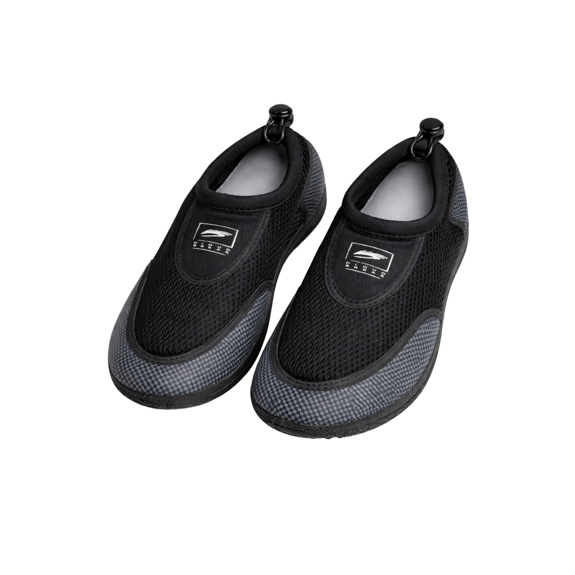Mens grey and black reef shoes with lightweight quick dry construction and non-slip sole for beach and water activities