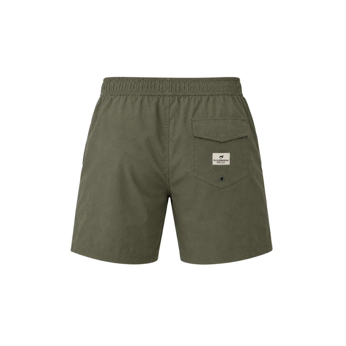 Green shorts with a brand logo on a white background