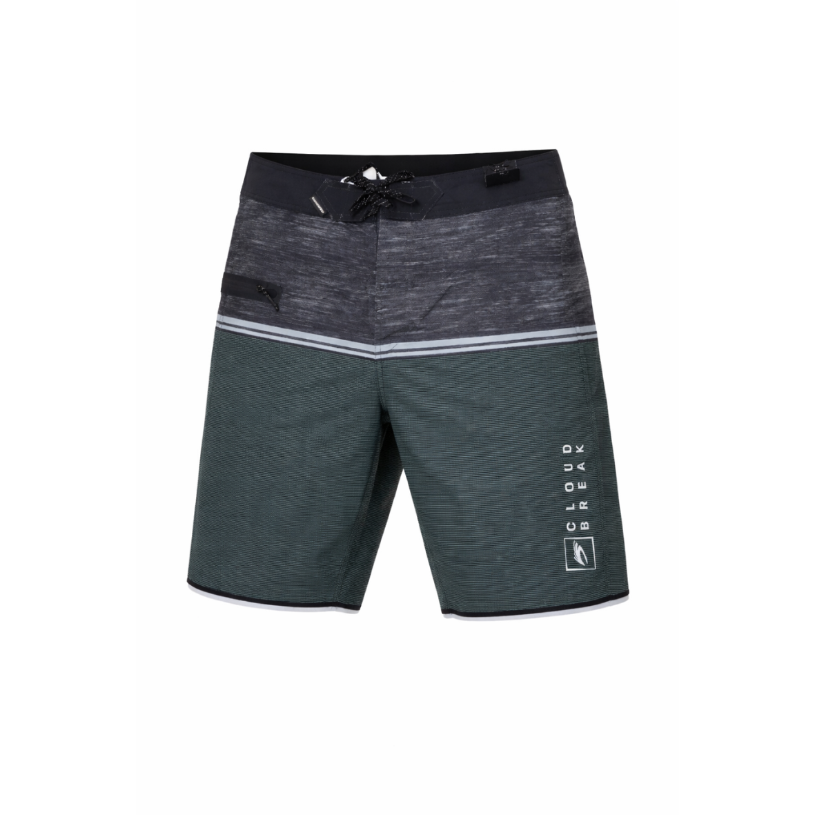 Cloudbreak Drift men’s boardshorts with textured charcoal and green surf stripe design