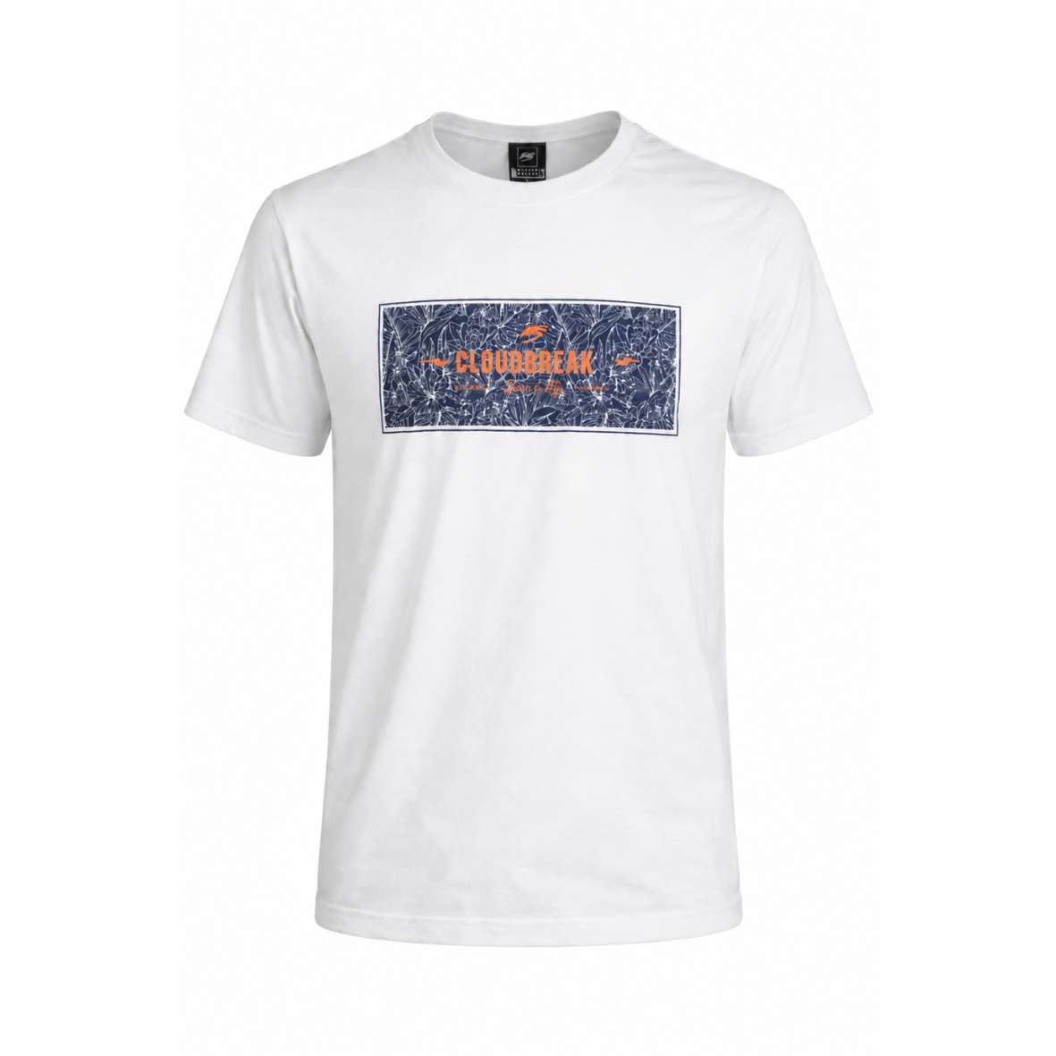 Cloudbreak men’s white graphic t-shirt with tropical floral panel print and surf-inspired design