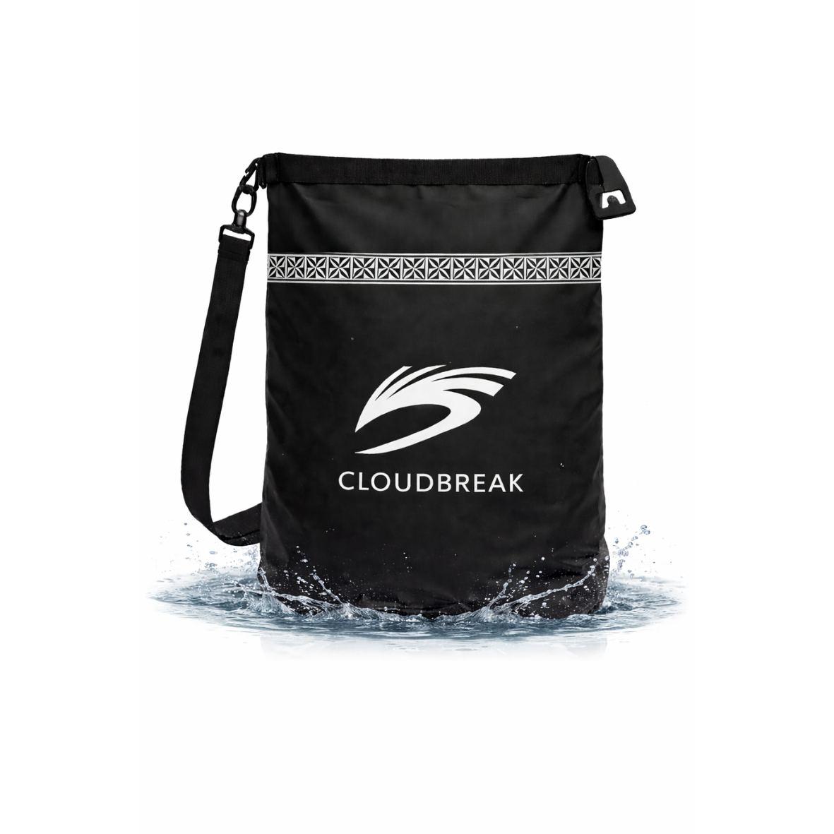 Cloudbreak 30L black waterproof dry bag with shoulder strap for kayaking, beach, boating, and outdoor travel