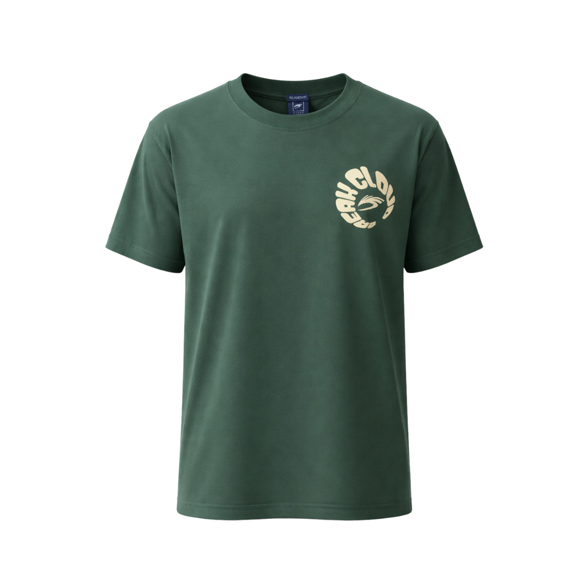Cloudbreak men’s green graphic t-shirt with large back print inspired by Pacific waves and Fiji, surf lifestyle tee