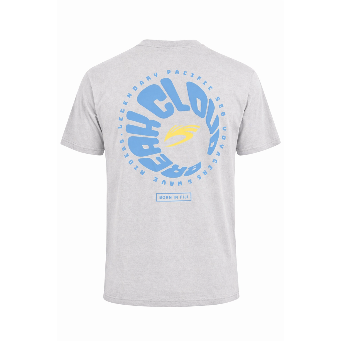 Cloudbreak men’s grey marble graphic t-shirt with large back print inspired by Pacific waves and Fiji, surf lifestyle tee