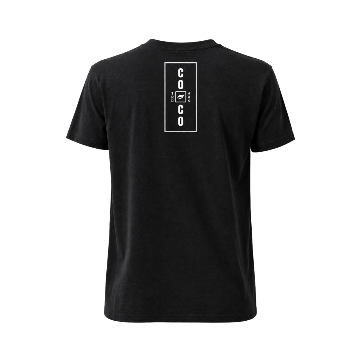 Cloudbreak men’s black t-shirt with minimal palm tree graphic and soft sky background, surf-inspired casual tee